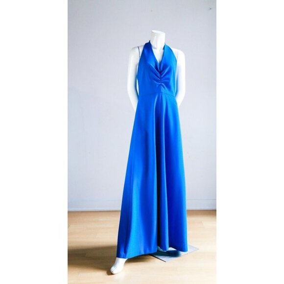 Sexy  Cobalt Blue Halter Neck Low Back Summer Maxi Dress - Picture 2 of 9